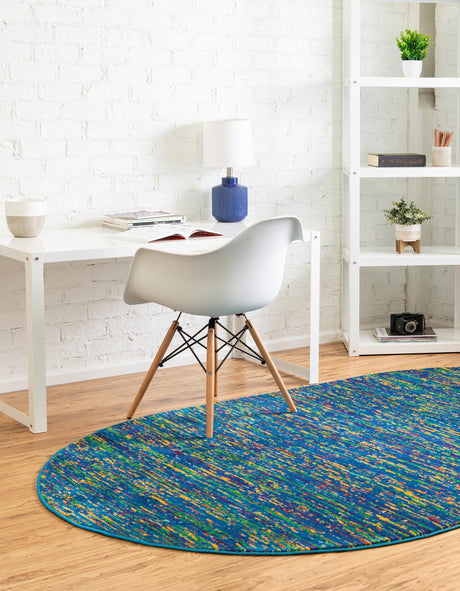 Navy Blue 7' 10 x 10' Calypso Oval Area Rug 100% Polypropylene With Cotton Backing Colorful Vivid Traditional Design Carpet for Living Office Dining Rooms for Sale at Rug Engine
