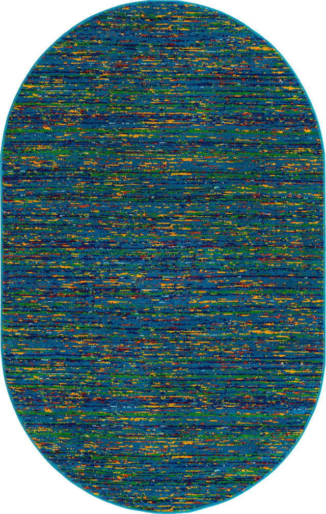 Navy Blue 5' 3 x 8' Calypso Oval Area Rug 100% Polypropylene With Cotton Backing Colorful Vivid Traditional Design Carpet for Living Office Dining Rooms for Sale at Rug Engine