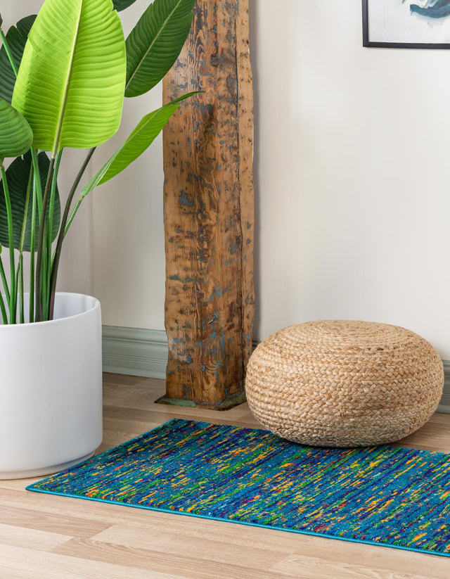 Navy Blue 2' 7 x 12' Calypso Runner Area Rug 100% Polypropylene With Cotton Backing Colorful Vivid Traditional Design Carpet for Living Office Dining Rooms for Sale at Rug Engine