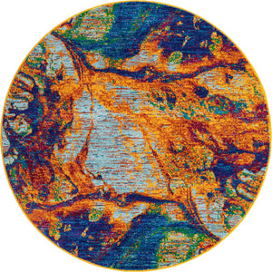 Multicolor 6' 1 x 6' 1 Calypso Round Area Rug 100% Polypropylene With Cotton Backing Colorful Vivid Traditional Design Carpet for Living Office Dining Rooms for Sale at Rug Engine
