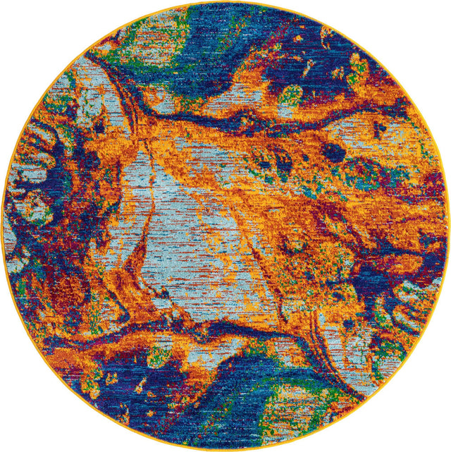 Multicolor 6' 1 x 6' 1 Calypso Round Area Rug 100% Polypropylene With Cotton Backing Colorful Vivid Traditional Design Carpet for Living Office Dining Rooms for Sale at Rug Engine