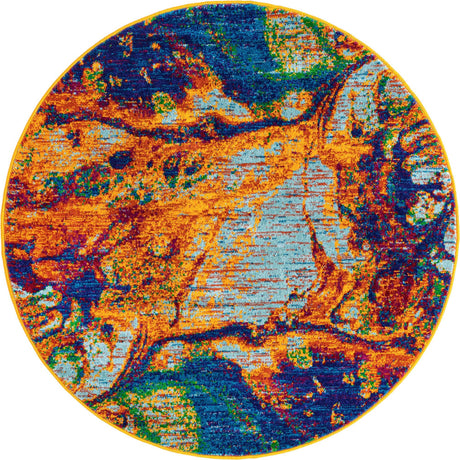 Multicolor 4' x 4' Calypso Round Area Rug 100% Polypropylene With Cotton Backing Colorful Vivid Traditional Design Carpet for Living Office Dining Rooms for Sale at Rug Engine
