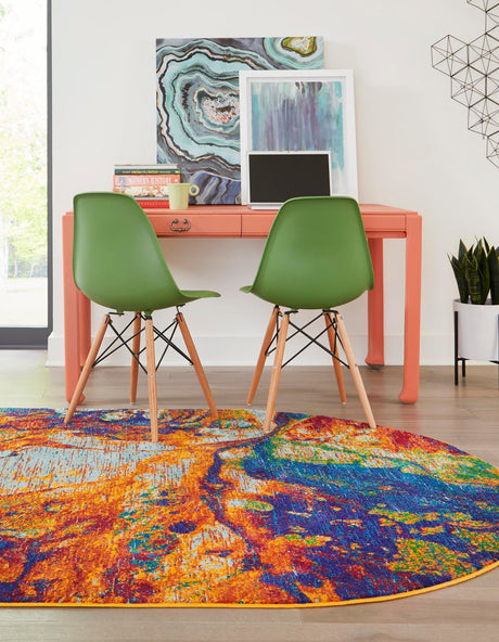 Multicolor 7' 10 x 10' Calypso Oval Area Rug 100% Polypropylene With Cotton Backing Colorful Vivid Traditional Design Carpet for Living Office Dining Rooms for Sale at Rug Engine