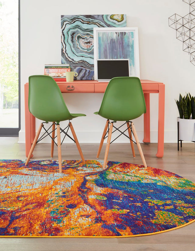 Multicolor 7' 10 x 10' Calypso Oval Area Rug 100% Polypropylene With Cotton Backing Colorful Vivid Traditional Design Carpet for Living Office Dining Rooms for Sale at Rug Engine