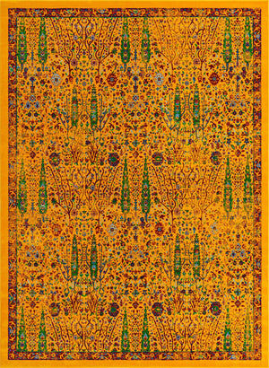 Yellow 9' x 12' Calypso Rectangle Area Rug 100% Polypropylene With Cotton Backing Colorful Vivid Traditional Design Carpet for Living Office Dining Rooms for Sale at Rug Engine