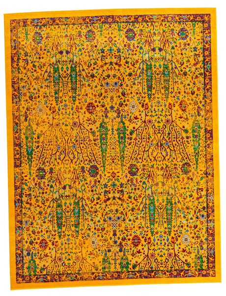 Yellow 7' 10 x 10' Calypso Rectangle Area Rug 100% Polypropylene With Cotton Backing Colorful Vivid Traditional Design Carpet for Living Office Dining Rooms for Sale at Rug Engine