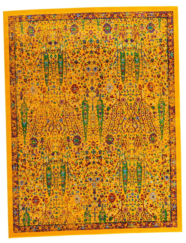 Yellow 7' 10 x 10' Calypso Rectangle Area Rug 100% Polypropylene With Cotton Backing Colorful Vivid Traditional Design Carpet for Living Office Dining Rooms for Sale at Rug Engine