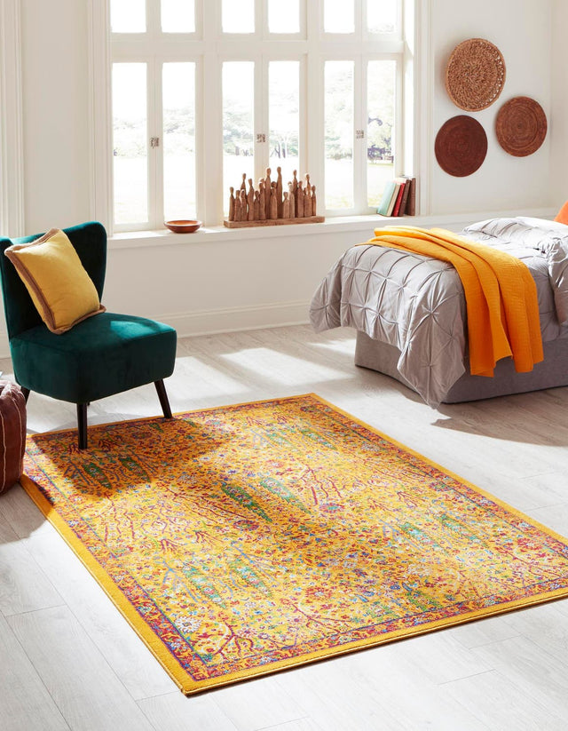 Yellow 4' x 6' Calypso Rectangle Area Rug 100% Polypropylene With Cotton Backing Colorful Vivid Traditional Design Carpet for Living Office Dining Rooms for Sale at Rug Engine