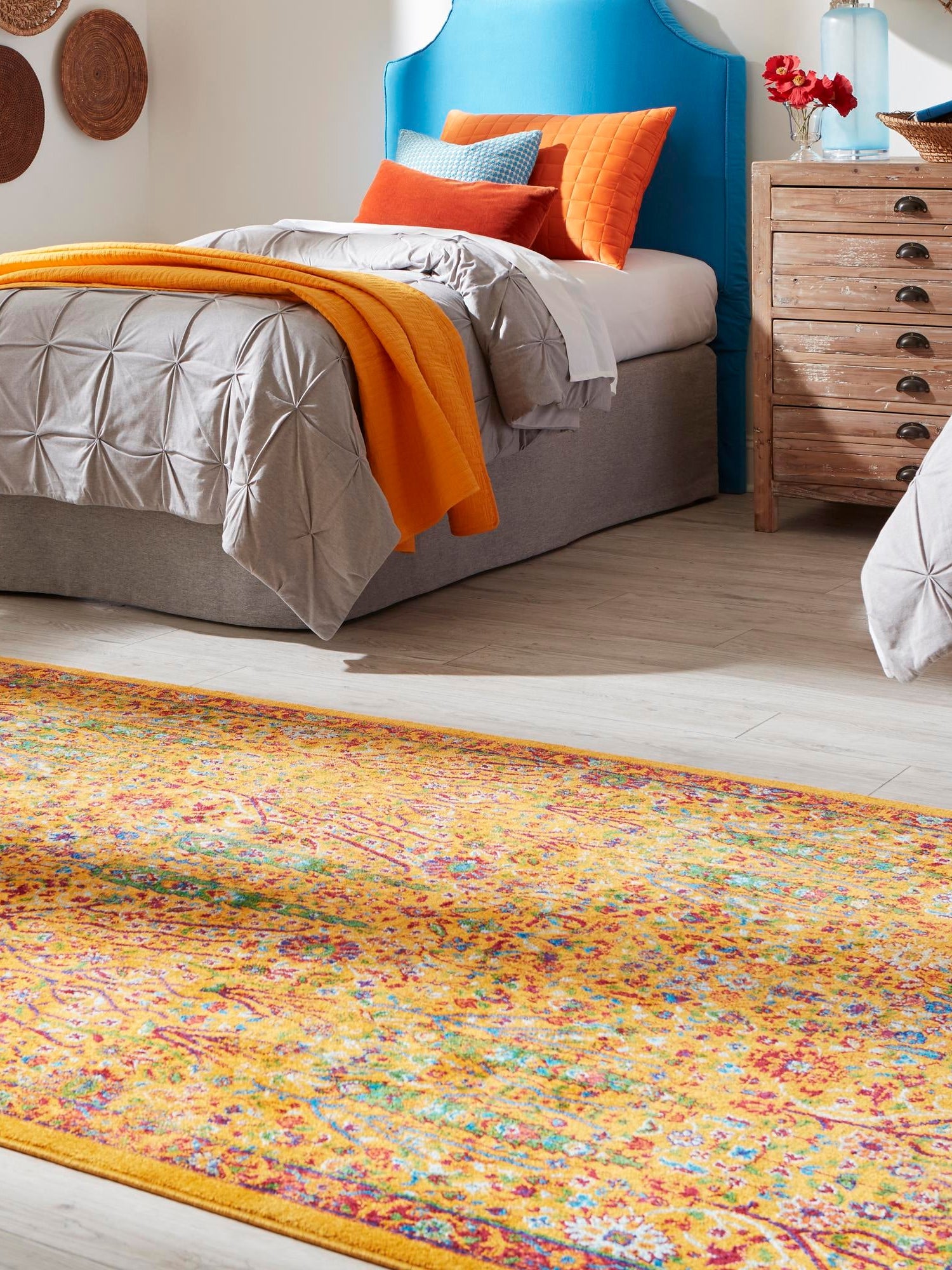 Yellow 5' 3 x 8' Calypso Rectangle Area Rug 100% Polypropylene With Cotton Backing Colorful Vivid Traditional Design Carpet for Living Office Dining Rooms for Sale at Rug Engine