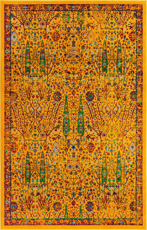 Yellow 5' 3 x 8' Calypso Rectangle Area Rug 100% Polypropylene With Cotton Backing Colorful Vivid Traditional Design Carpet for Living Office Dining Rooms for Sale at Rug Engine
