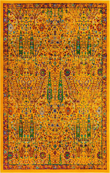 Yellow 5' 3 x 8' Calypso Rectangle Area Rug 100% Polypropylene With Cotton Backing Colorful Vivid Traditional Design Carpet for Living Office Dining Rooms for Sale at Rug Engine