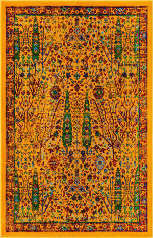 Yellow 4' x 6' Calypso Rectangle Area Rug 100% Polypropylene With Cotton Backing Colorful Vivid Traditional Design Carpet for Living Office Dining Rooms for Sale at Rug Engine