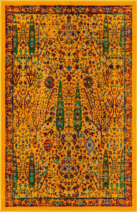 Yellow 4' x 6' Calypso Rectangle Area Rug 100% Polypropylene With Cotton Backing Colorful Vivid Traditional Design Carpet for Living Office Dining Rooms for Sale at Rug Engine
