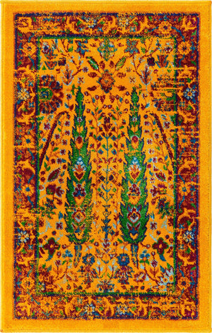 Yellow 2' x 3' Calypso Rectangle Area Rug 100% Polypropylene With Cotton Backing Colorful Vivid Traditional Design Carpet for Living Office Dining Rooms for Sale at Rug Engine