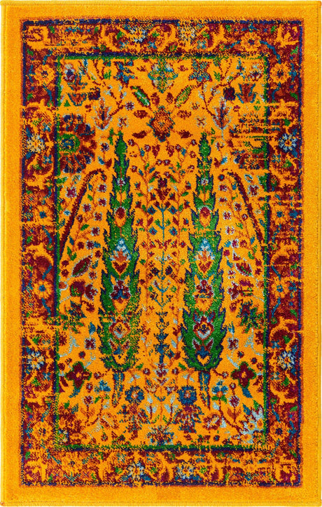 Yellow 2' x 3' Calypso Rectangle Area Rug 100% Polypropylene With Cotton Backing Colorful Vivid Traditional Design Carpet for Living Office Dining Rooms for Sale at Rug Engine