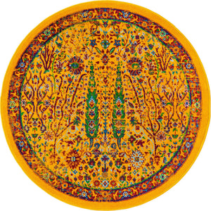 Yellow 4' x 4' Calypso Round Area Rug 100% Polypropylene With Cotton Backing Colorful Vivid Traditional Design Carpet for Living Office Dining Rooms for Sale at Rug Engine