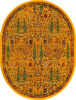 Yellow 7' 10 x 10' Calypso Oval Area Rug 100% Polypropylene With Cotton Backing Colorful Vivid Traditional Design Carpet for Living Office Dining Rooms for Sale at Rug Engine