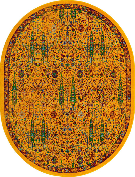 Yellow 7' 10 x 10' Calypso Oval Area Rug 100% Polypropylene With Cotton Backing Colorful Vivid Traditional Design Carpet for Living Office Dining Rooms for Sale at Rug Engine