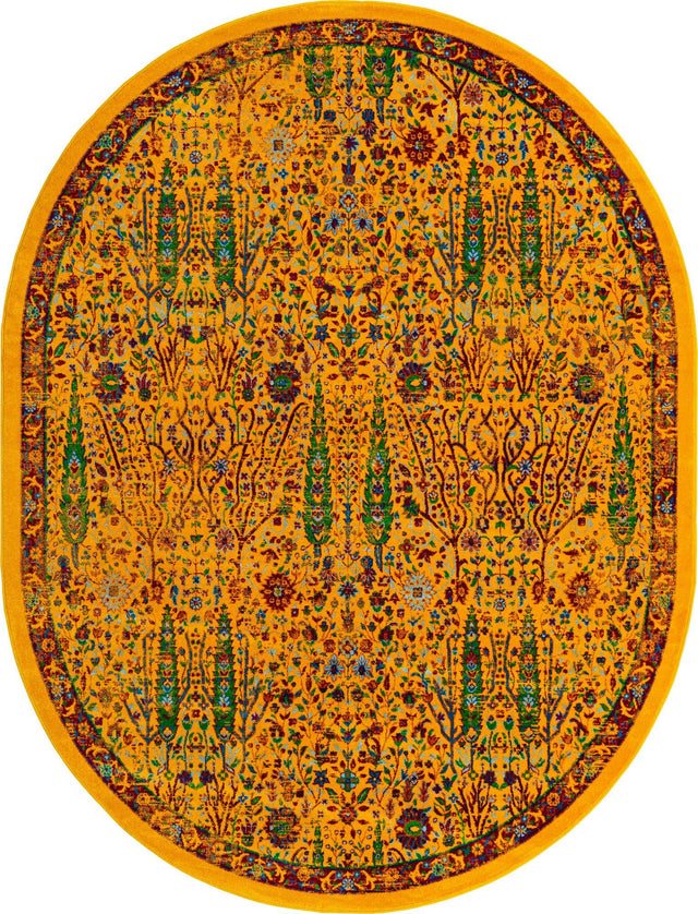 Yellow 7' 10 x 10' Calypso Oval Area Rug 100% Polypropylene With Cotton Backing Colorful Vivid Traditional Design Carpet for Living Office Dining Rooms for Sale at Rug Engine