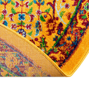 Yellow 7' 10 x 10' Calypso Oval Area Rug 100% Polypropylene With Cotton Backing Colorful Vivid Traditional Design Carpet for Living Office Dining Rooms for Sale at Rug Engine