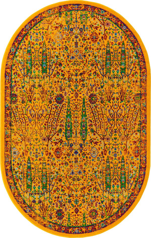Yellow 5' 3 x 8' Calypso Oval Area Rug 100% Polypropylene With Cotton Backing Colorful Vivid Traditional Design Carpet for Living Office Dining Rooms for Sale at Rug Engine