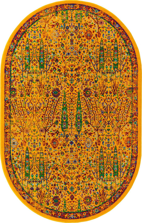 Yellow 5' 3 x 8' Calypso Oval Area Rug 100% Polypropylene With Cotton Backing Colorful Vivid Traditional Design Carpet for Living Office Dining Rooms for Sale at Rug Engine