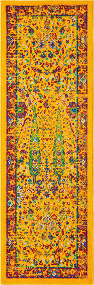 Yellow 2' x 6' Calypso Runner Area Rug 100% Polypropylene With Cotton Backing Colorful Vivid Traditional Design Carpet for Living Office Dining Rooms for Sale at Rug Engine