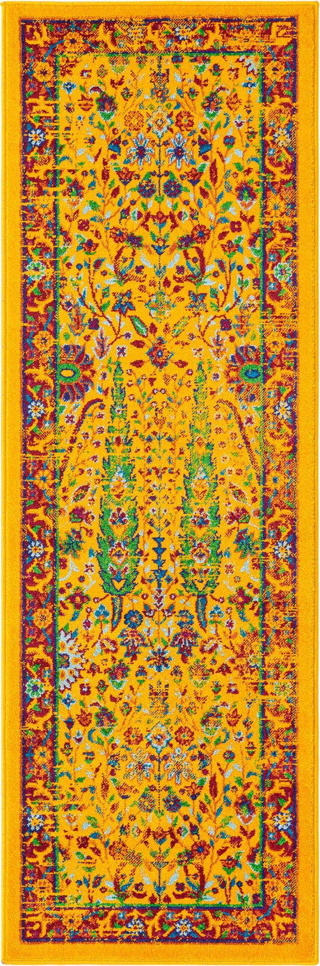 Yellow 2' x 6' Calypso Runner Area Rug 100% Polypropylene With Cotton Backing Colorful Vivid Traditional Design Carpet for Living Office Dining Rooms for Sale at Rug Engine