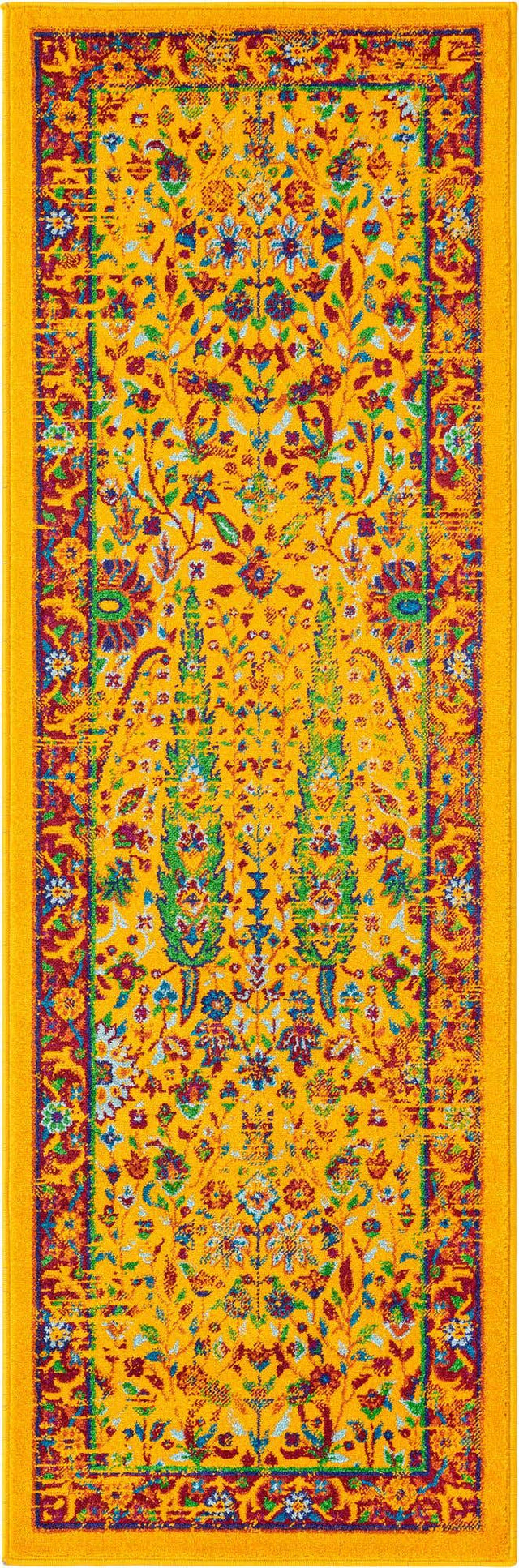 Yellow 2' x 6' Calypso Runner Area Rug 100% Polypropylene With Cotton Backing Colorful Vivid Traditional Design Carpet for Living Office Dining Rooms for Sale at Rug Engine