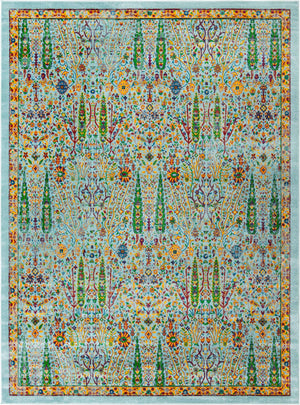 Aqua 9' x 12' Calypso Rectangle Area Rug 100% Polypropylene With Cotton Backing Colorful Vivid Traditional Design Carpet for Living Office Dining Rooms for Sale at Rug Engine
