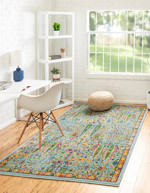 Aqua 1' 4 x 1' 4 Calypso Sample Area Rug 100% Polypropylene With Cotton Backing Colorful Vivid Traditional Design Carpet for Living Office Dining Rooms for Sale at Rug Engine