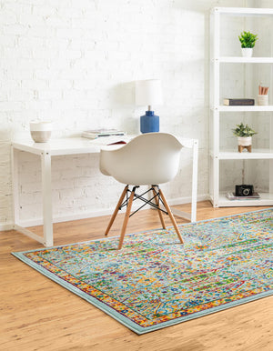 Aqua 9' x 12' Calypso Rectangle Area Rug 100% Polypropylene With Cotton Backing Colorful Vivid Traditional Design Carpet for Living Office Dining Rooms for Sale at Rug Engine