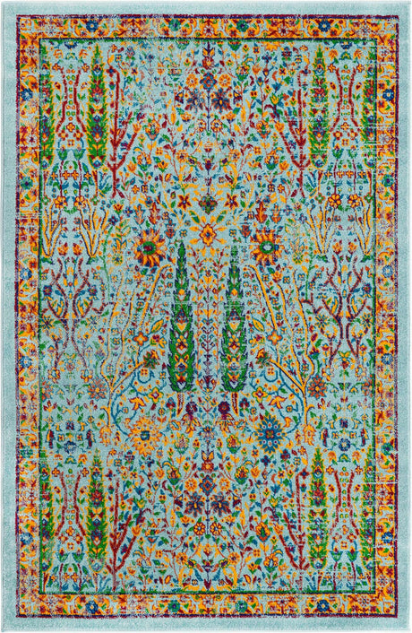 Aqua 4' x 6' Calypso Rectangle Area Rug 100% Polypropylene With Cotton Backing Colorful Vivid Traditional Design Carpet for Living Office Dining Rooms for Sale at Rug Engine