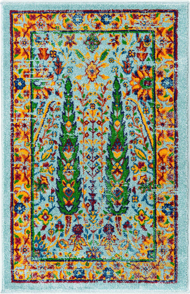 Aqua 2' x 3' Calypso Rectangle Area Rug 100% Polypropylene With Cotton Backing Colorful Vivid Traditional Design Carpet for Living Office Dining Rooms for Sale at Rug Engine