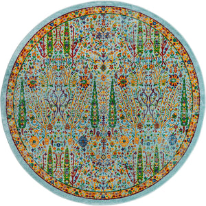 Aqua 7' 10 x 7' 10 Calypso Round Area Rug 100% Polypropylene With Cotton Backing Colorful Vivid Traditional Design Carpet for Living Office Dining Rooms for Sale at Rug Engine