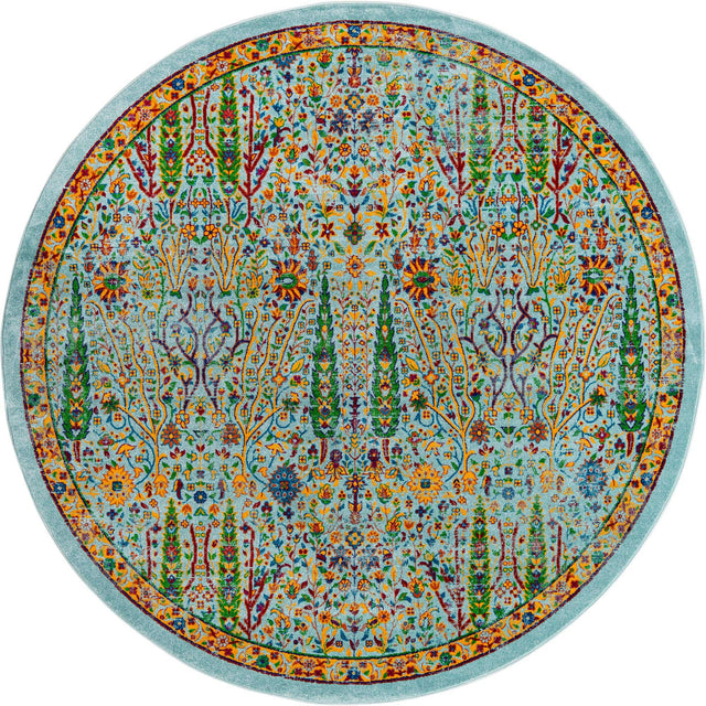 Aqua 7' 10 x 7' 10 Calypso Round Area Rug 100% Polypropylene With Cotton Backing Colorful Vivid Traditional Design Carpet for Living Office Dining Rooms for Sale at Rug Engine