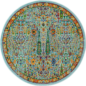 Aqua 6' 1 x 6' 1 Calypso Round Area Rug 100% Polypropylene With Cotton Backing Colorful Vivid Traditional Design Carpet for Living Office Dining Rooms for Sale at Rug Engine