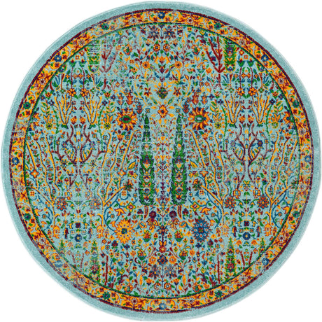 Aqua 6' 1 x 6' 1 Calypso Round Area Rug 100% Polypropylene With Cotton Backing Colorful Vivid Traditional Design Carpet for Living Office Dining Rooms for Sale at Rug Engine