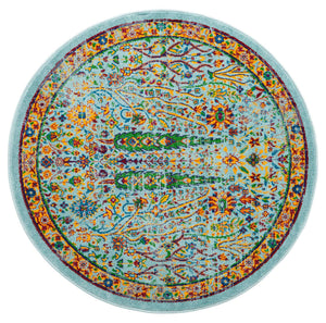 Aqua 4' x 4' Calypso Round Area Rug 100% Polypropylene With Cotton Backing Colorful Vivid Traditional Design Carpet for Living Office Dining Rooms for Sale at Rug Engine