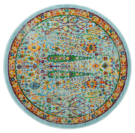 Aqua 4' x 4' Calypso Round Area Rug 100% Polypropylene With Cotton Backing Colorful Vivid Traditional Design Carpet for Living Office Dining Rooms for Sale at Rug Engine