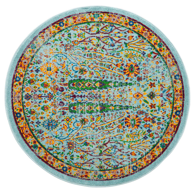 Aqua 4' x 4' Calypso Round Area Rug 100% Polypropylene With Cotton Backing Colorful Vivid Traditional Design Carpet for Living Office Dining Rooms for Sale at Rug Engine