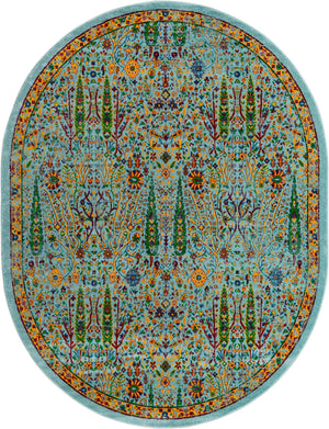 Aqua 7' 10 x 10' Calypso Oval Area Rug 100% Polypropylene With Cotton Backing Colorful Vivid Traditional Design Carpet for Living Office Dining Rooms for Sale at Rug Engine