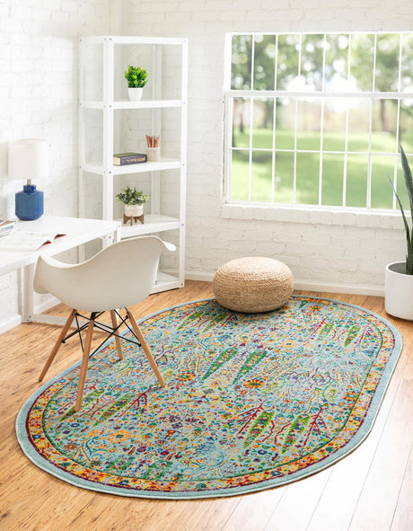 Aqua 7' 10 x 10' Calypso Oval Area Rug 100% Polypropylene With Cotton Backing Colorful Vivid Traditional Design Carpet for Living Office Dining Rooms for Sale at Rug Engine