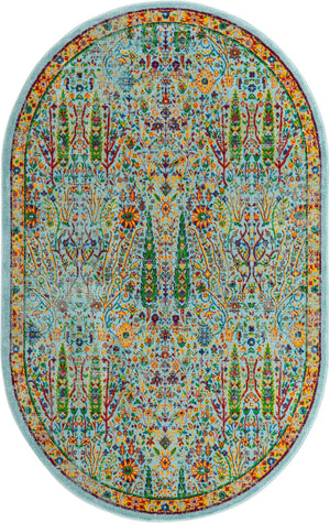 Aqua 5' 3 x 8' Calypso Oval Area Rug 100% Polypropylene With Cotton Backing Colorful Vivid Traditional Design Carpet for Living Office Dining Rooms for Sale at Rug Engine