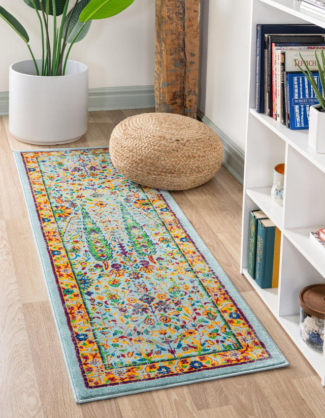Aqua 2' x 6' Calypso Runner Area Rug 100% Polypropylene With Cotton Backing Colorful Vivid Traditional Design Carpet for Living Office Dining Rooms for Sale at Rug Engine