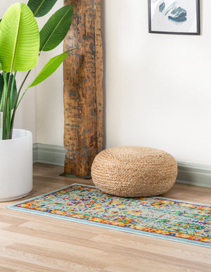 Aqua 2' x 8' Calypso Runner Area Rug 100% Polypropylene With Cotton Backing Colorful Vivid Traditional Design Carpet for Living Office Dining Rooms for Sale at Rug Engine