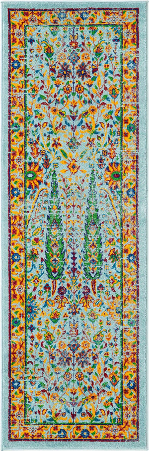 Aqua 2' x 6' Calypso Runner Area Rug 100% Polypropylene With Cotton Backing Colorful Vivid Traditional Design Carpet for Living Office Dining Rooms for Sale at Rug Engine