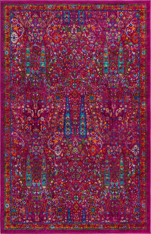 Pink 5' 3 x 8' Calypso Rectangle Area Rug 100% Polypropylene With Cotton Backing Colorful Vivid Traditional Design Carpet for Living Office Dining Rooms for Sale at Rug Engine