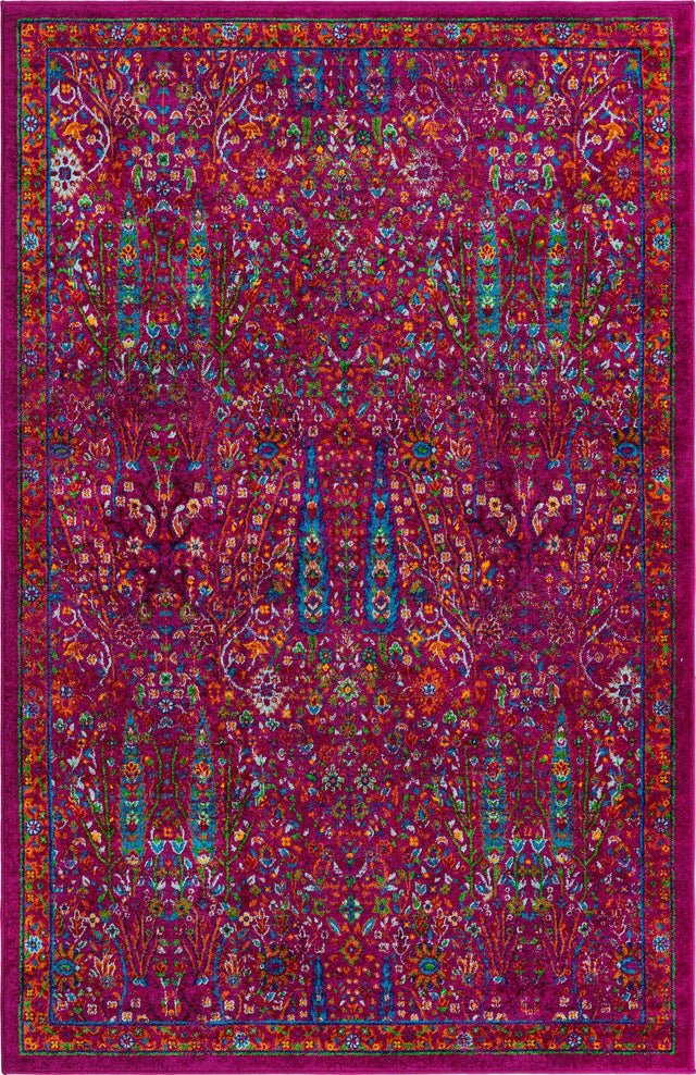 Pink 5' 3 x 8' Calypso Rectangle Area Rug 100% Polypropylene With Cotton Backing Colorful Vivid Traditional Design Carpet for Living Office Dining Rooms for Sale at Rug Engine