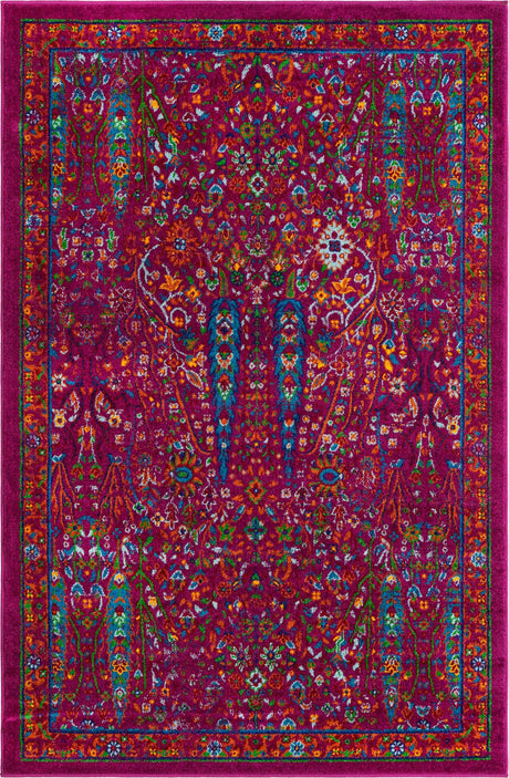 Pink 4' x 6' Calypso Rectangle Area Rug 100% Polypropylene With Cotton Backing Colorful Vivid Traditional Design Carpet for Living Office Dining Rooms for Sale at Rug Engine